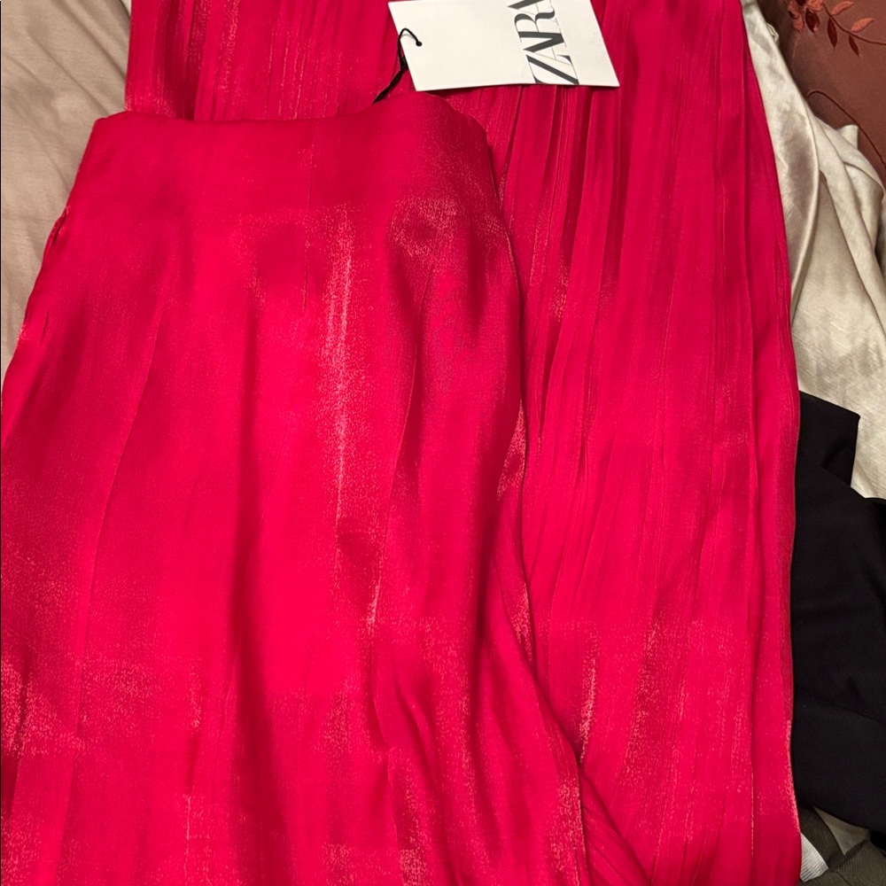 Zara metallic sheen crinkle effect lightweight wide-leg pink pants trousers sz.S - Picture 16 of 16